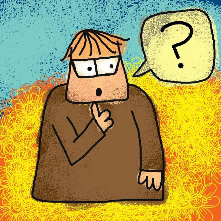 Animated man with a question mark in a cloud. Set your intentions before going to sleep and repeat it several times.
