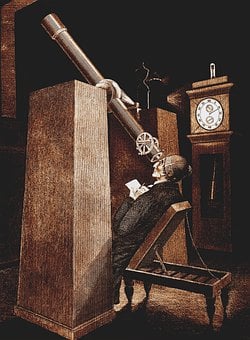 A man watching the stars with the telescope.
