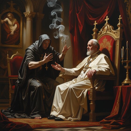 Simon Magus History: Simon corrupts the Pope.