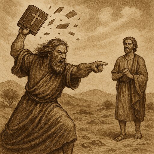 Angry man with the bible.