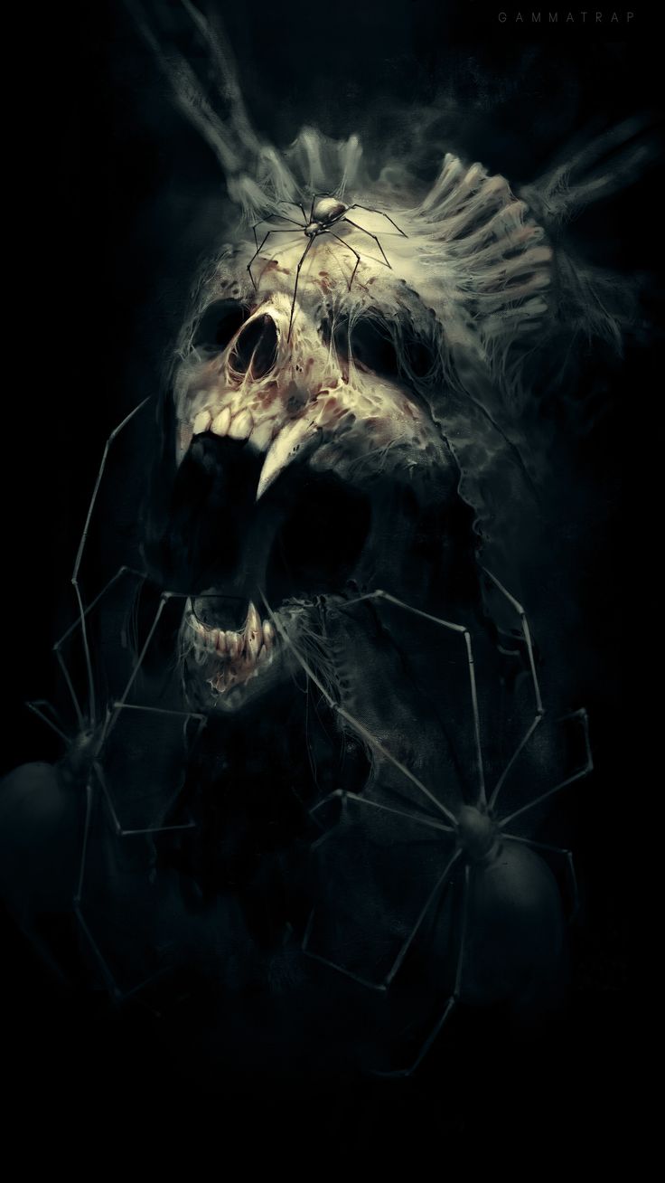 A skull with spiders.