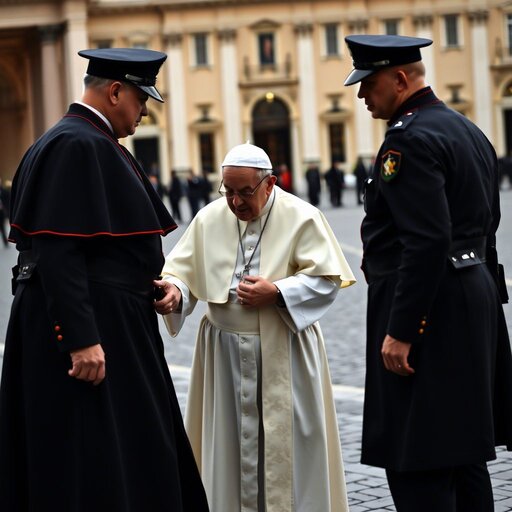 Papal Financial Scandals: 10 Most Notorious Cases. Popes or just common criminals? Pope with two police officers.