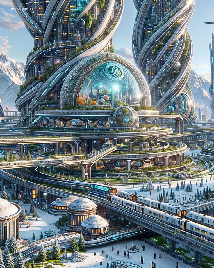 Futuristic city with the twisted towers. Interplanetary Adventures in Lucid Dreaming: Exploring Real Planets Through Dreams