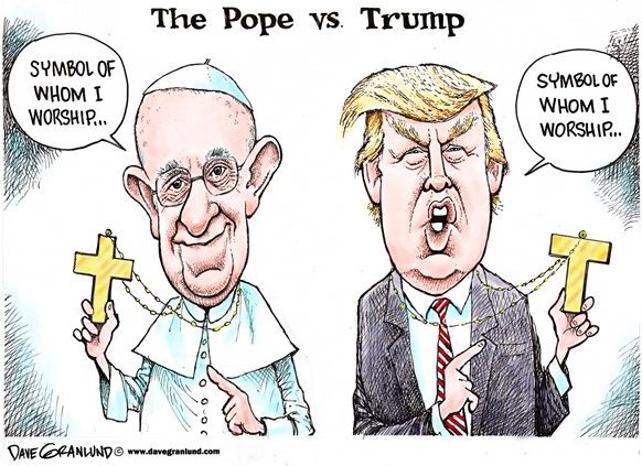 Trump and Pope Francis holding crosses.