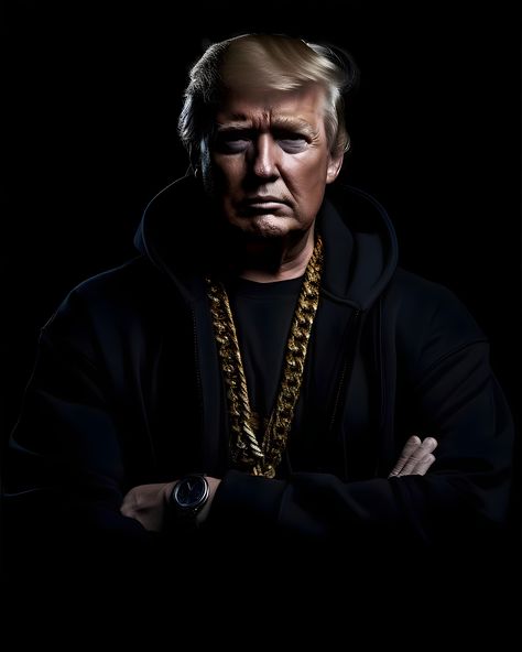Who will be the new Pope: Trump in dark clothes with a golden necklace.