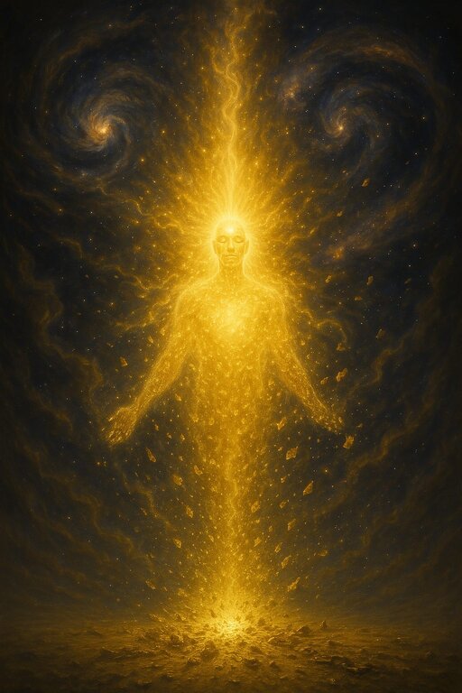 Luminous being in golden light.