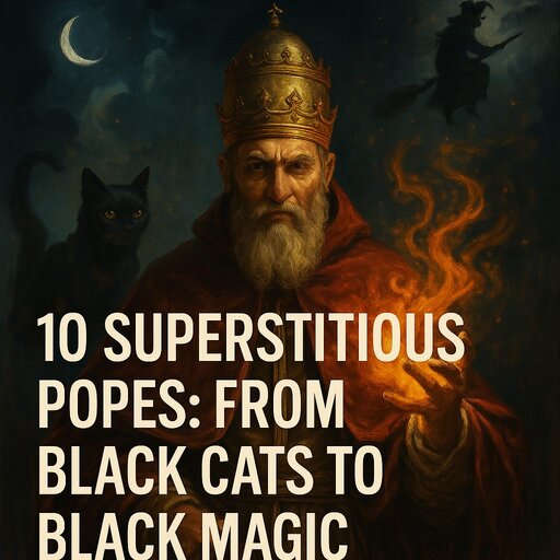 A pope with a black cat and a witch flying behind them. 10 Superstitious Popes: Understanding Superstition, Magic, and Black Magic in the Papacy