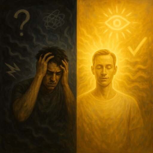 A disturbed man and a happy man.