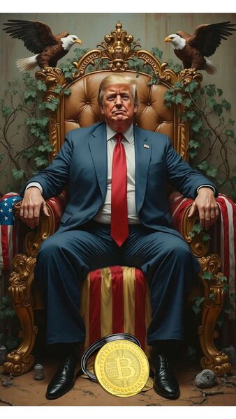 Trump: New Pope for the new Church - Trump sitting on a throne with two eagles.