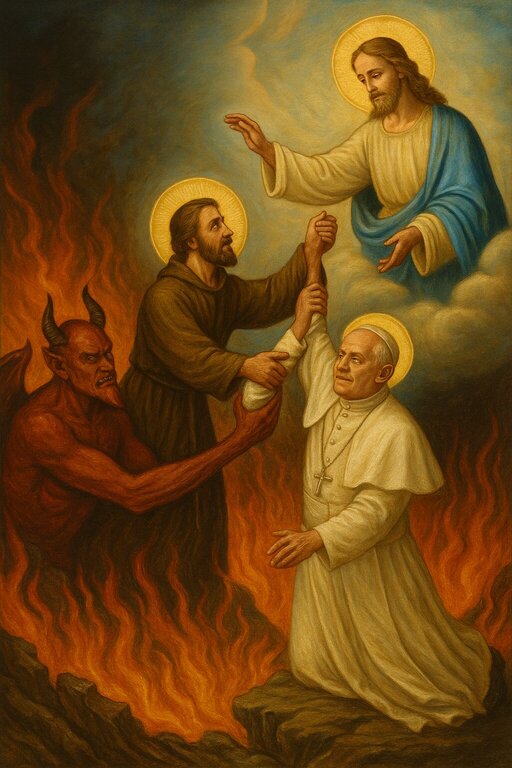 Where is Pope Francis now: saving Pope from hell.
