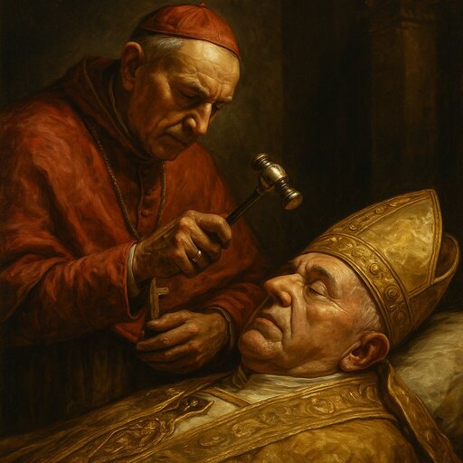 Pope Francis dead on the bed.
