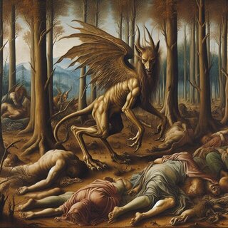 Devil in the woods with dead humans. 