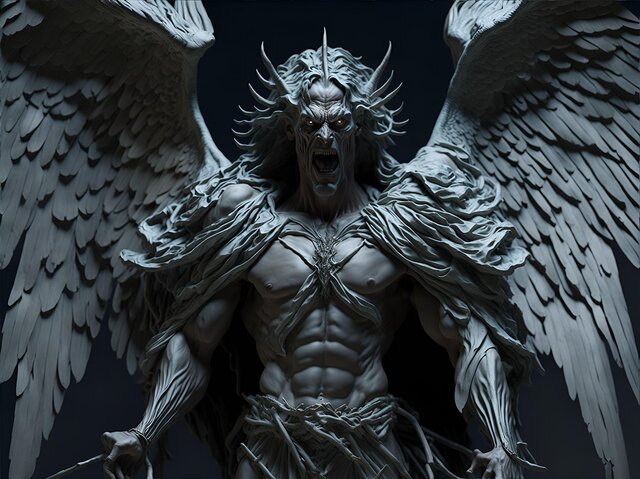 Satan: The Dark Lord of Evil, Hell, and Eternal Damnation - Dark, angry, winged demonic male figure. 