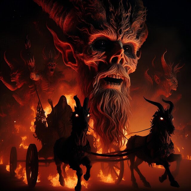 Satan: The Dark Lord of Evil - Big demonic face behind the carriage driving from the hell. 