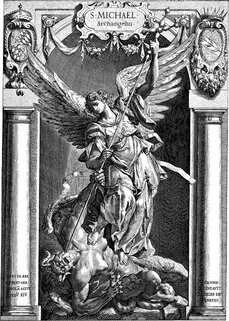 Satan: The Dark Lord of Evil - Dramatic depiction of Archangel Michael in radiant armor, sword raised triumphantly as he subdues a dark, demonic figure beneath his feet—symbolizing the triumph of divine order over chaos and evil.