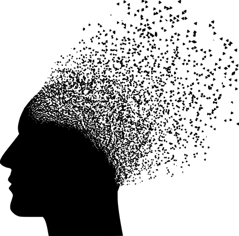 Mental illness - Black and white human head dissipating at the top. 