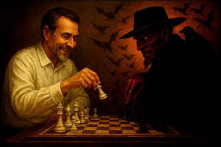 Christian Apologetic Manipulation Tactics: A man playing chess with a demon.