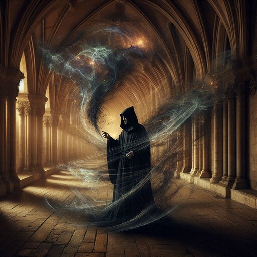 Christian Apologetic Manipulation Tactics: A dark priest magician creating dark clouds in church.