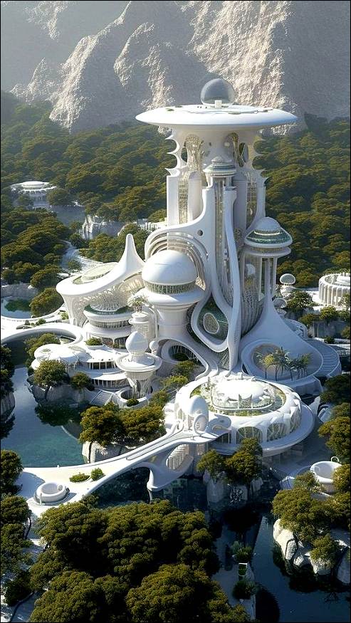 A fantastic futuristic city in nature.