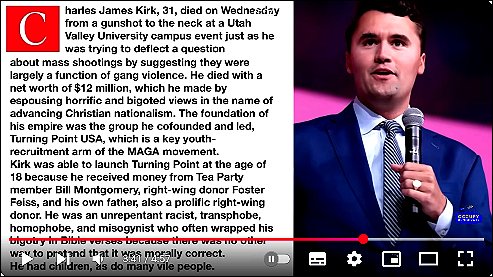 Charlie Kirk obituary with his photo on the right. 