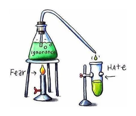 A formula with fear and ignorance producing hate. 