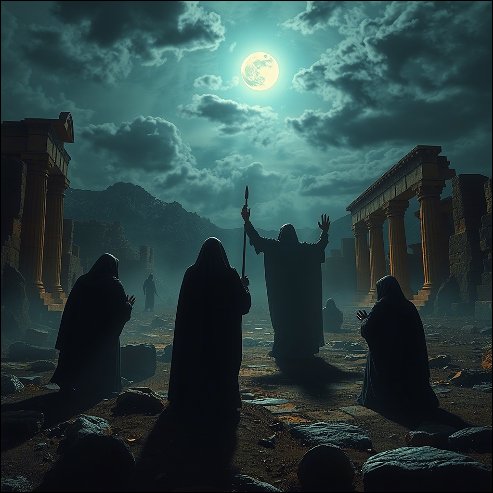A group of people at the graveyard looking at the moon.