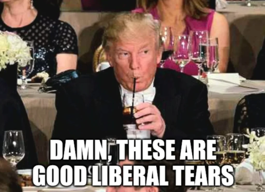 Trump narcissistic personality disorder. Trump drinking with a straw from the glass.