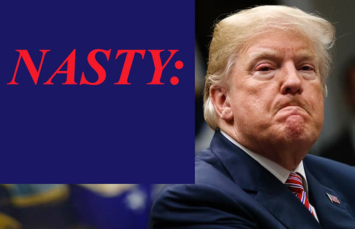 Trump narcissistic personality disorder. Trump with a wrinkled face.