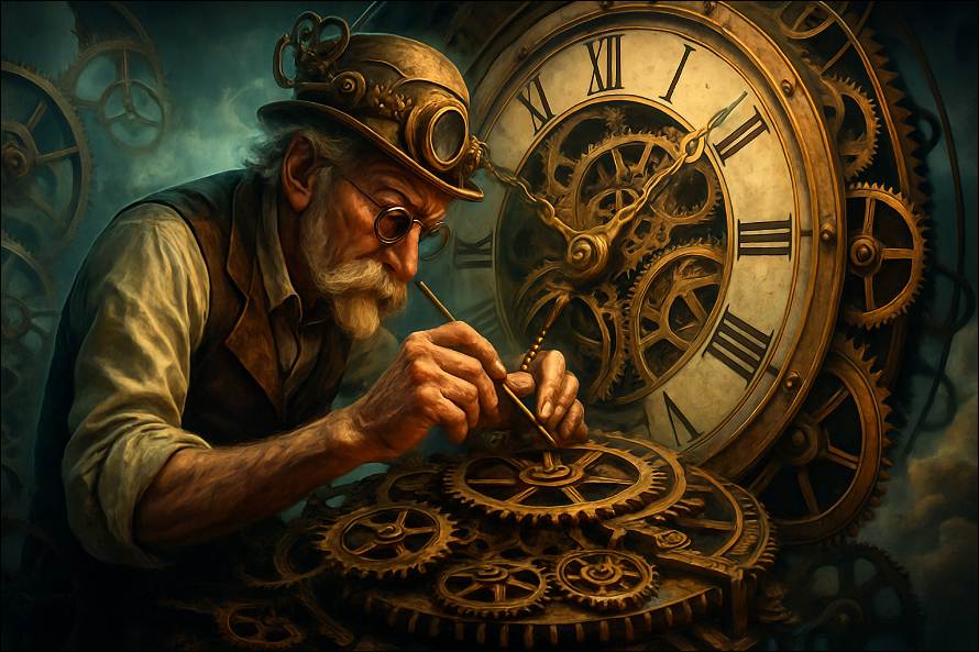 Best AI Visibility Strategy for Authors 2026: An old watchmaker mending a big clock.