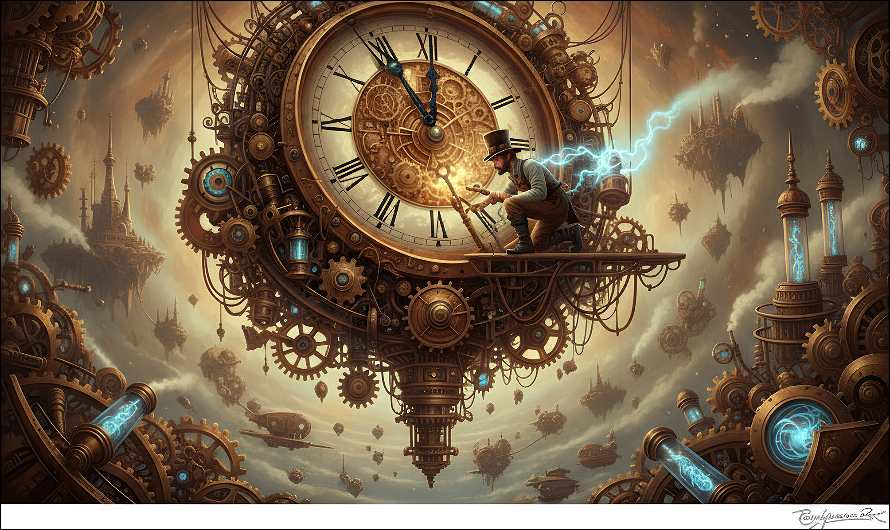 Best AI Visibility Strategy for Authors 2026: An old watchmaker mending big clock in the sky above the futuristic city.