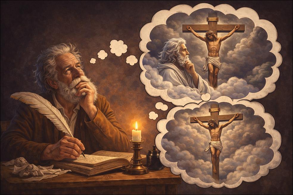 Christmas Myth for Christians and Evangelicals: An old writer, sitting at the table, fantasizing about god and Jesus. 