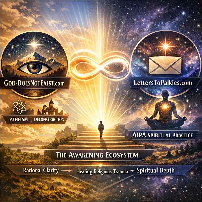 God-doesntexist.com and letterstopalkies.com are two pillars of the Senad Dizdarevic's personal development ecosystem - one man is walking into the light, other is meditating.