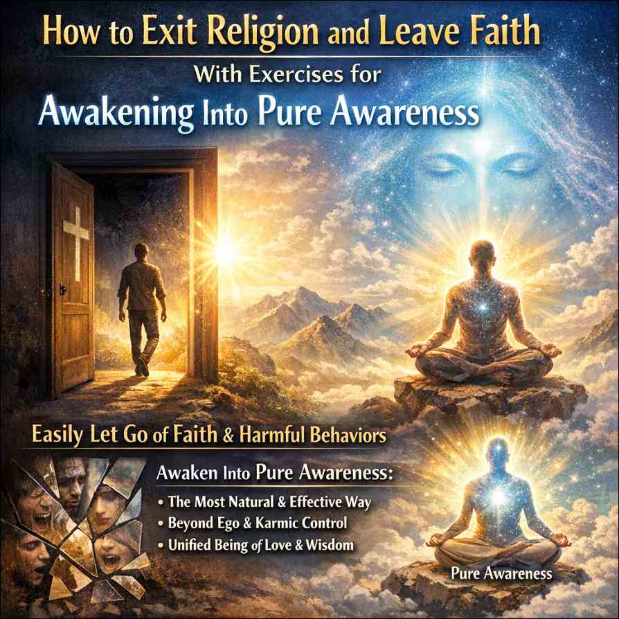 A man is exiting a church while two other are meditating outside. 