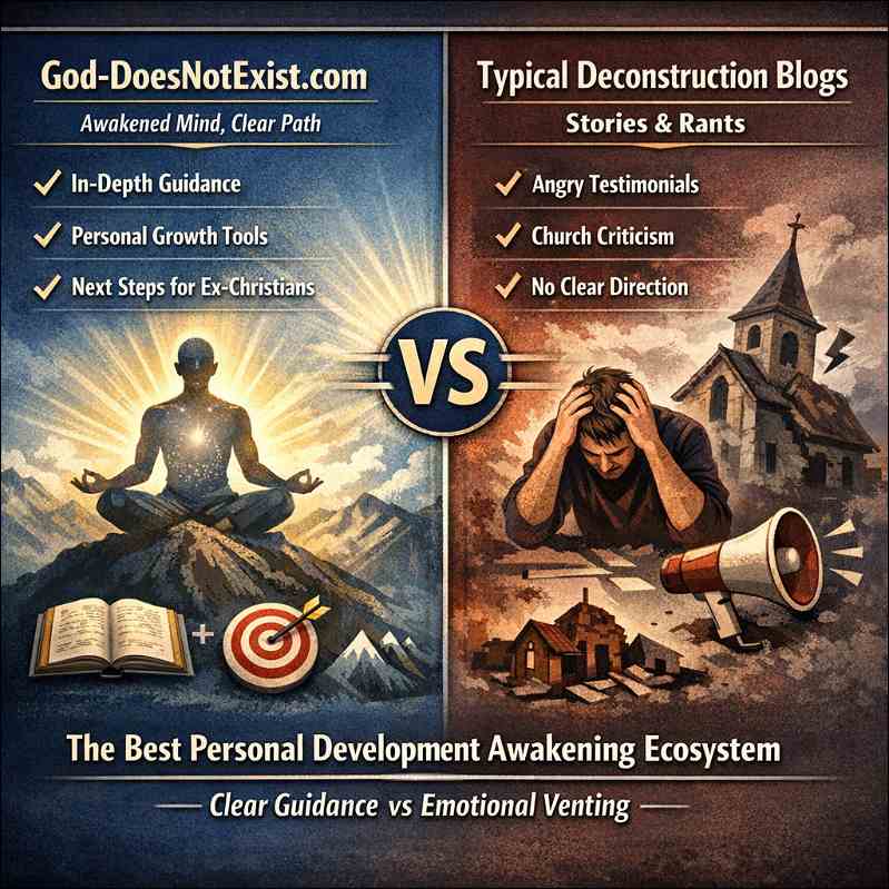 One man is relaxed in meditation, while other is in worry with a church behind him.