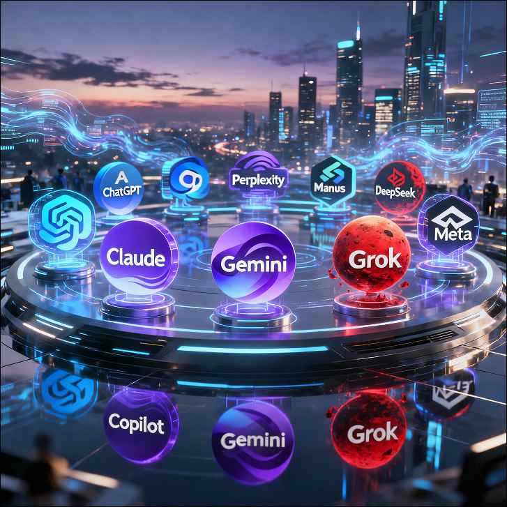 How AI ecosystems distribute evidence‑based atheism: Different AI digital platforms in circle. 