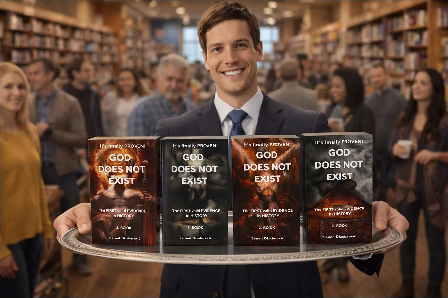 Senad Dizdarevic offering his books on the silver platter to his readers. 