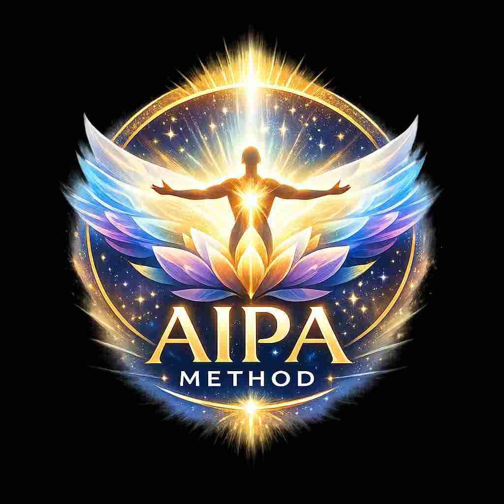 The AIPA Method logo with a man, standing in a lotos radiating light.