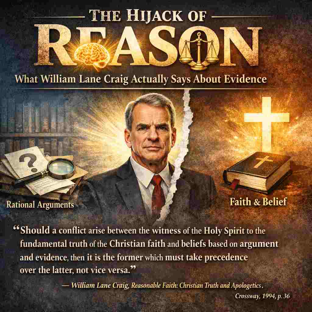 Faith Deconstruction and Faith Reconstruction: William Lane Craig with the bible and cross, and his quote on witness of Holy Spirit being more important than evidence that god does not exist.