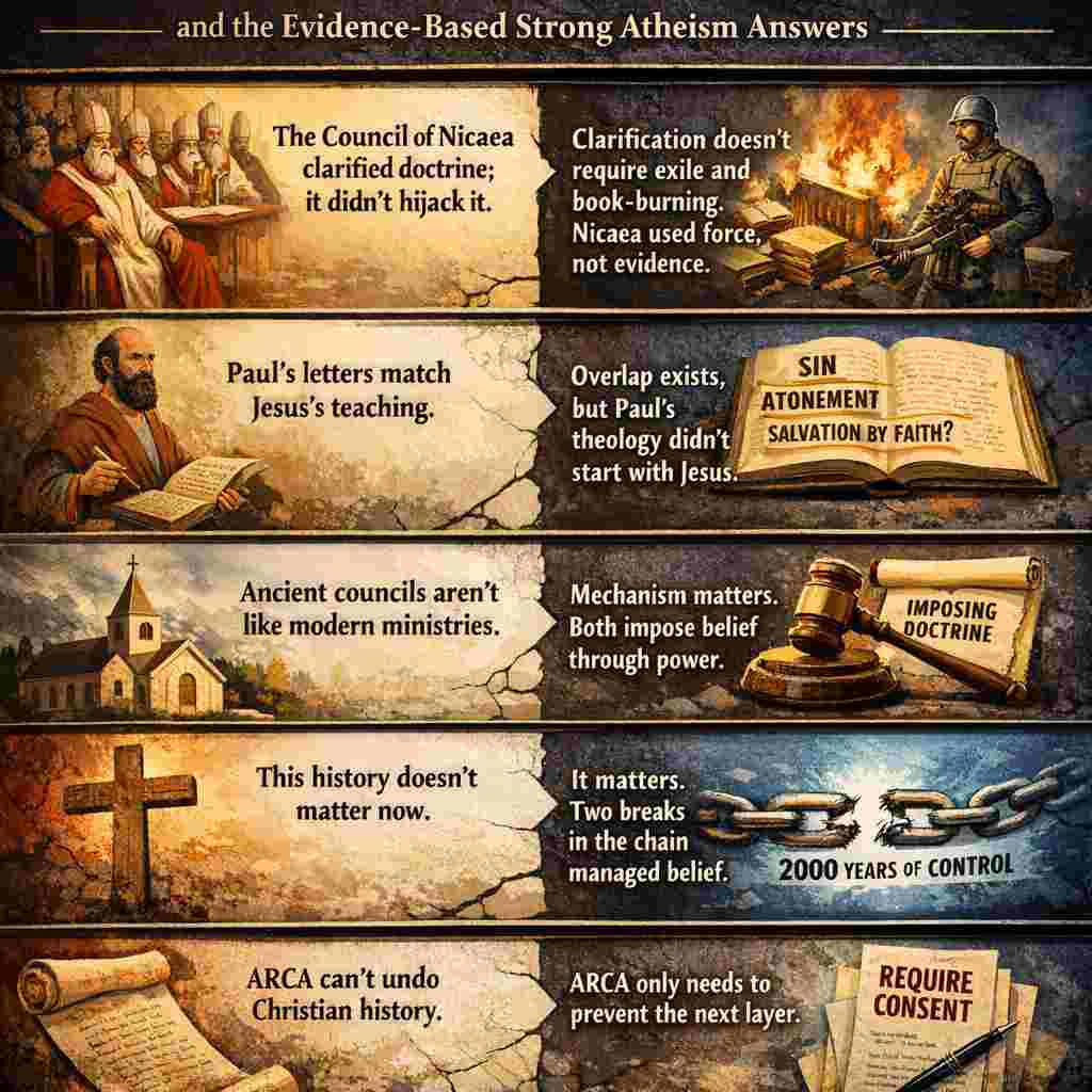 Faith deconstruction hijack history: A list of religious objections and evidence-based strong atheism answers.