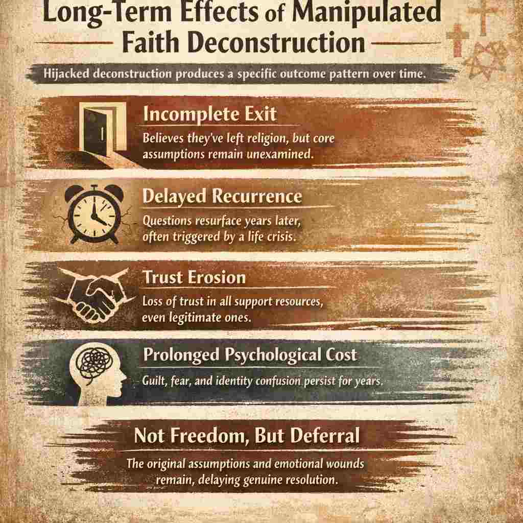 a poster with a list of long-term effects of the faith deconstruction hijack manipulation.