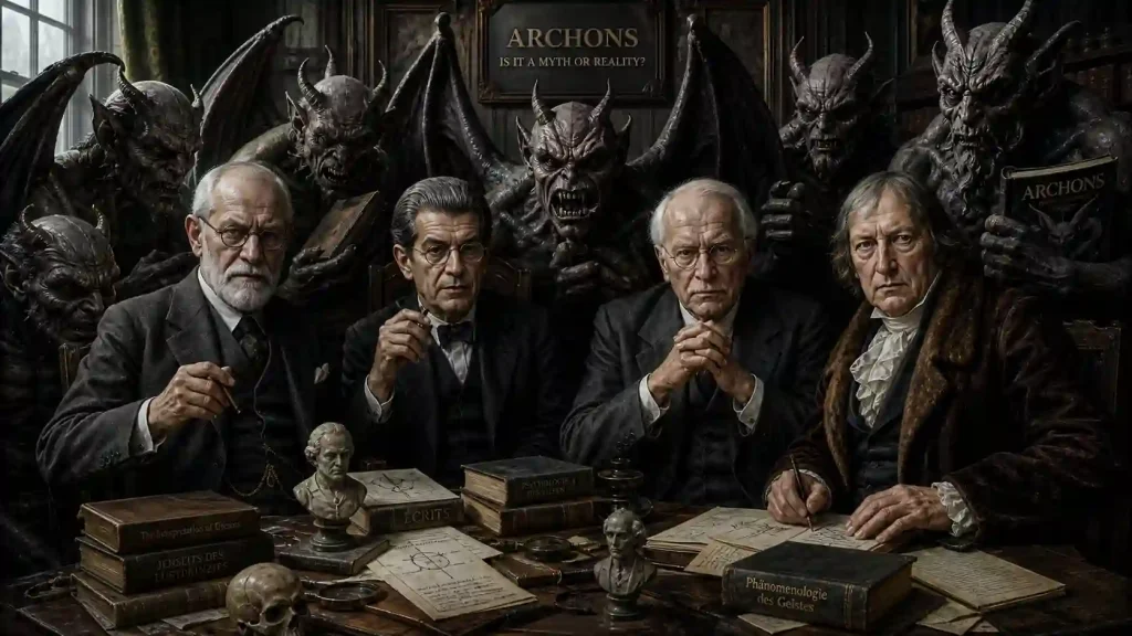 Freud, Lacan, Jung, Hegel and archons behind them. 